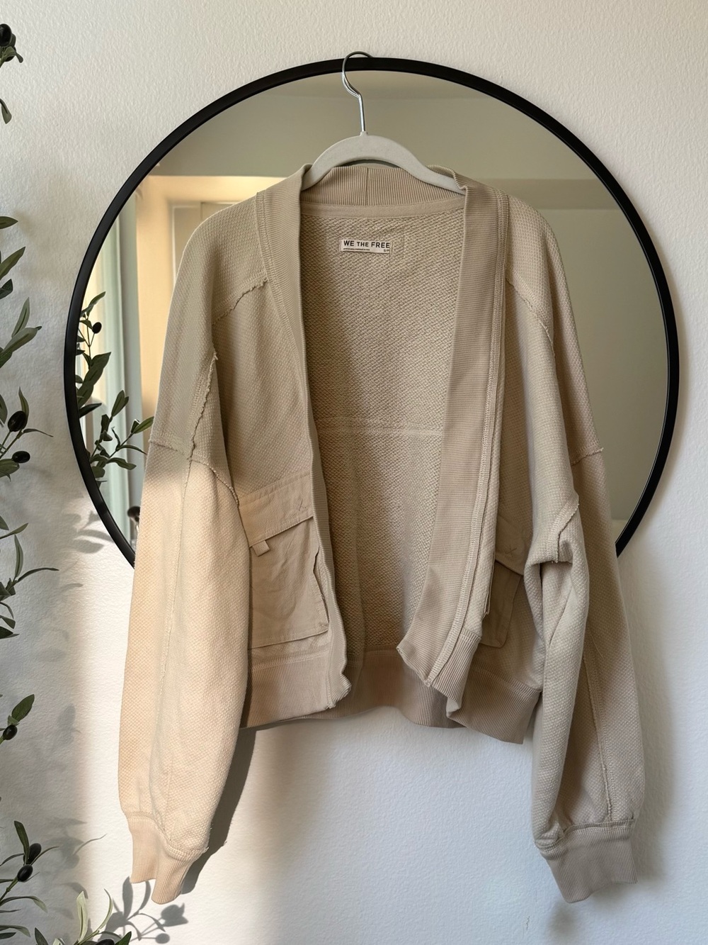 Free People We The Free Beige Neutral Open Terry Waffle Knit Cardigan S